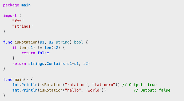 How to Check if a String is a Rotation of Another in Go